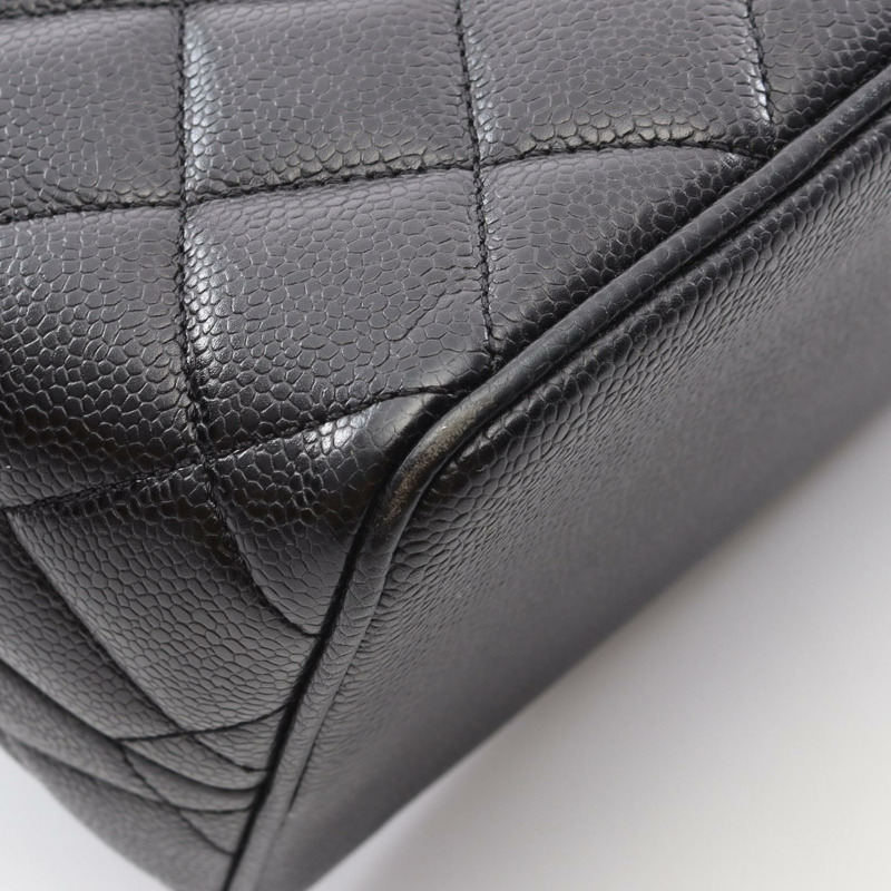 香奈兒 (CHANEL) Medallion 手提單肩包，黑色粒面小牛皮，二手，女士，金色五金配件，CC-7