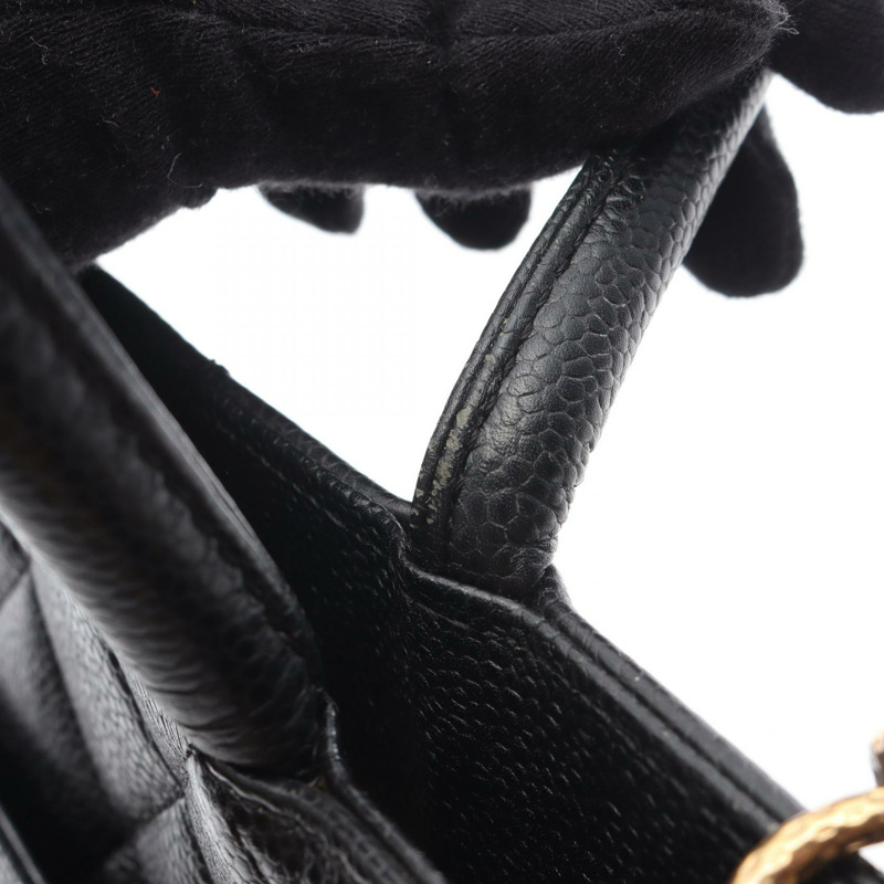 香奈兒 (CHANEL) Medallion 手提單肩包，黑色粒面小牛皮，二手，女士，金色五金配件，CC-10