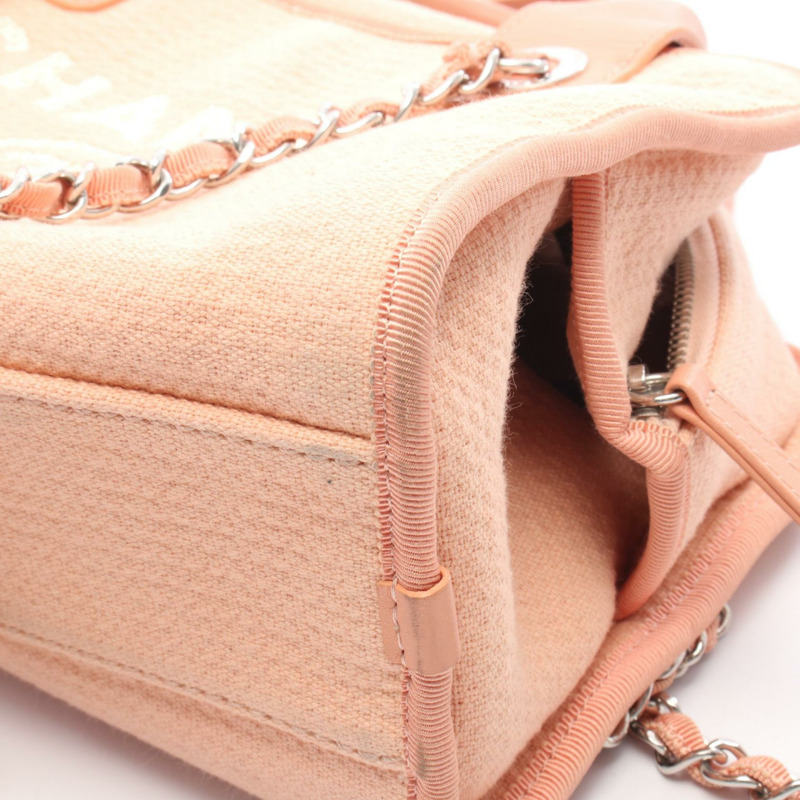 香奈兒 Deauville 保齡球鏈單背包 A92749 帆布皮革粉紅 SHW 二手-7