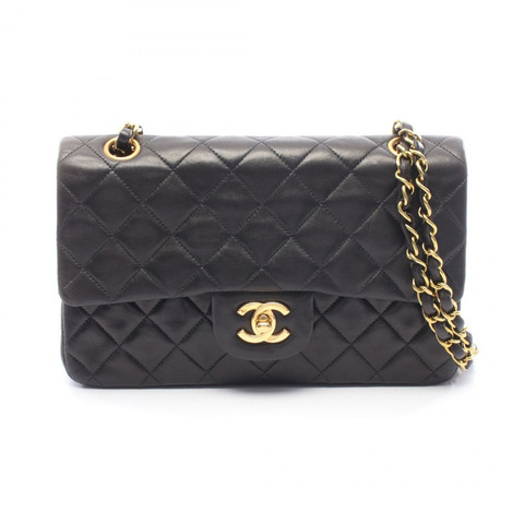 香奈兒 (CHANEL) Matelasse 雙蓋鏈條肩背包 A01113 羊皮黑色金色五金二手