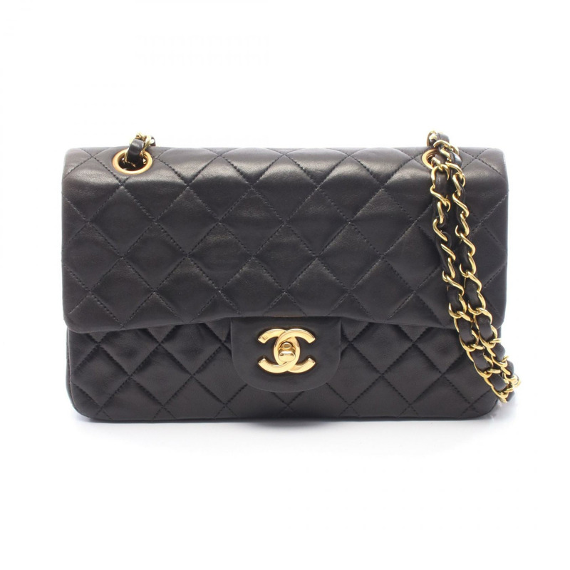 香奈兒 (CHANEL) Matelasse 雙蓋鏈條肩背包 A01113 羊皮黑色金色五金二手-0