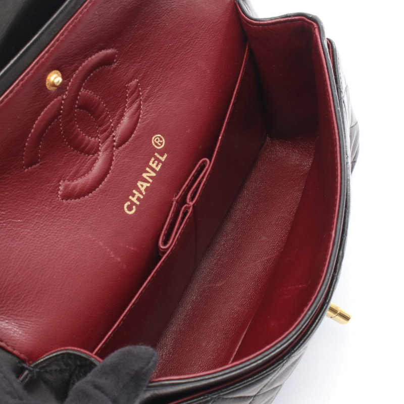 香奈兒 (CHANEL) Matelasse 雙蓋鏈條肩背包 A01113 羊皮黑色金色五金二手-2