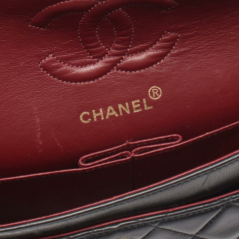 香奈兒 (CHANEL) Matelasse 雙蓋鏈條肩背包 A01113 羊皮黑色金色五金二手-3