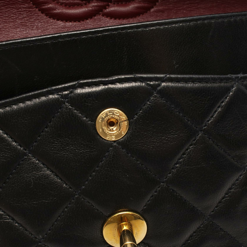 香奈兒 (CHANEL) Matelasse 雙蓋鏈條肩背包 A01113 羊皮黑色金色五金二手-6