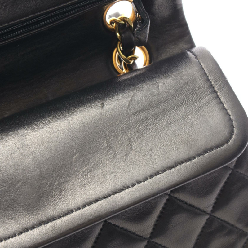 香奈兒 (CHANEL) Matelasse 雙蓋鏈條肩背包 A01113 羊皮黑色金色五金二手-7