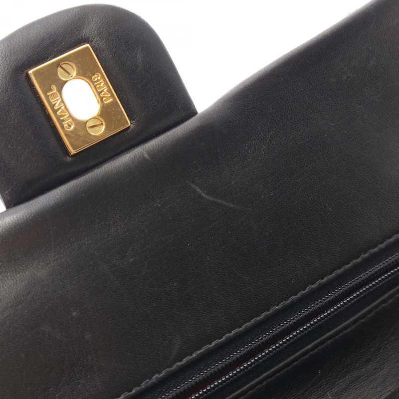 香奈兒 (CHANEL) Matelasse 雙蓋鏈條肩背包 A01113 羊皮黑色金色五金二手-8