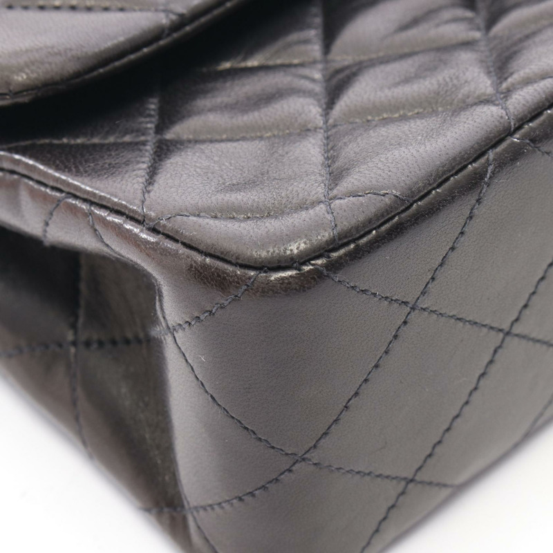 香奈兒 (CHANEL) Matelasse 雙蓋鏈條肩背包 A01113 羊皮黑色金色五金二手-9
