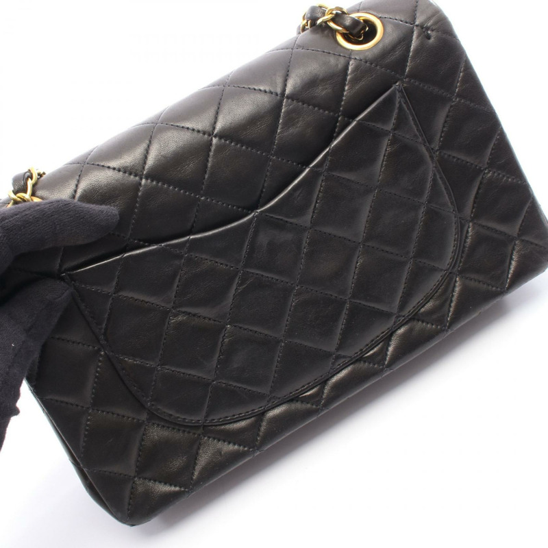 香奈兒 (CHANEL) Matelasse 雙蓋鏈條肩背包 A01113 羊皮黑色金色五金二手-11