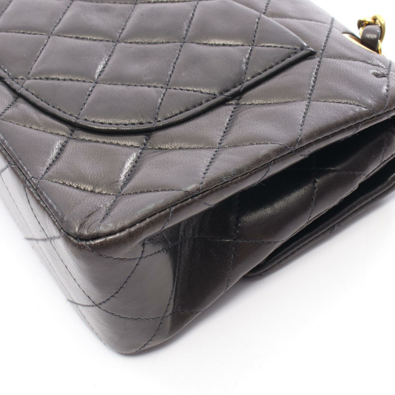 香奈兒 (CHANEL) Matelasse 雙蓋鏈條肩背包 A01113 羊皮黑色金色五金二手-13