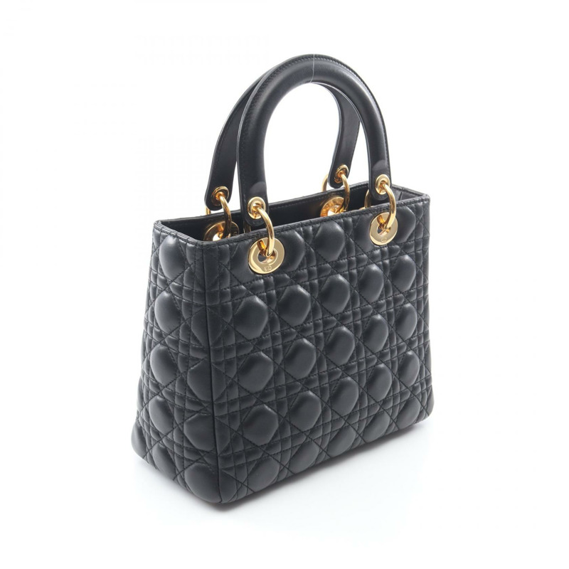 Dior LADY DIOR Cannage 斜挎包，黑色皮革，二手，女士，金色五金-1