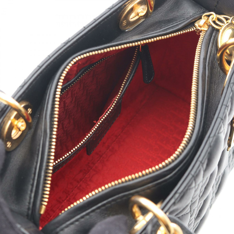 Dior LADY DIOR Cannage 斜挎包，黑色皮革，二手，女士，金色五金-2