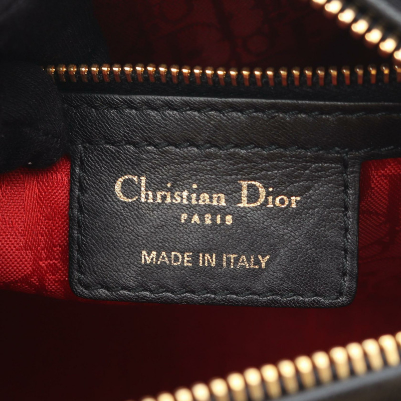 Dior LADY DIOR Cannage 斜挎包，黑色皮革，二手，女士，金色五金-3