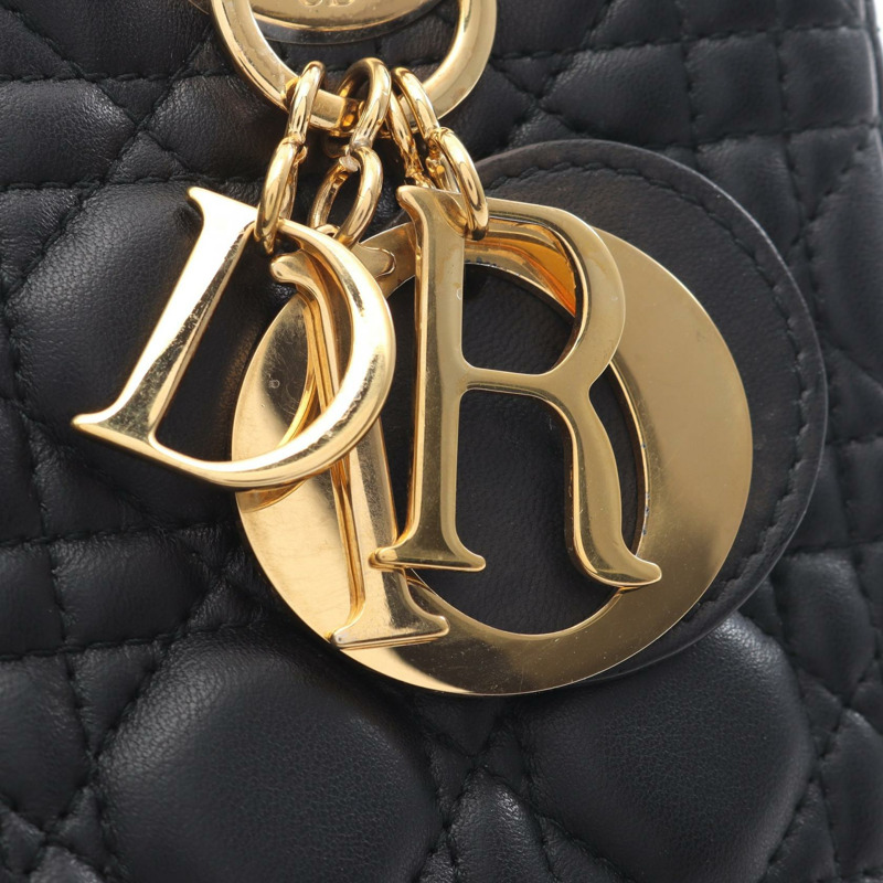 Dior LADY DIOR Cannage 斜挎包，黑色皮革，二手，女士，金色五金-4