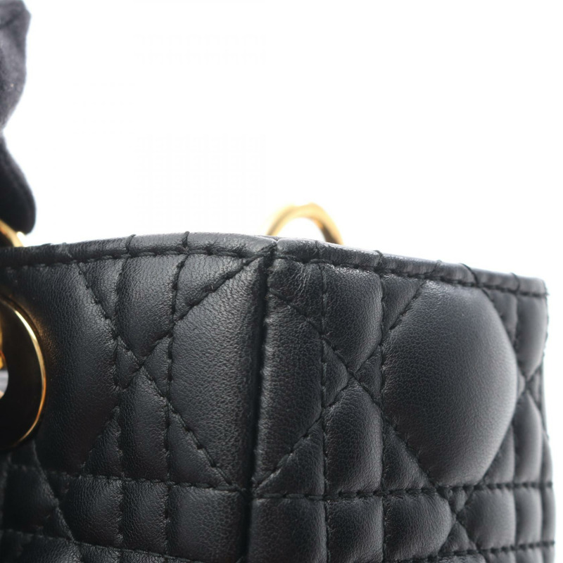 Dior LADY DIOR Cannage 斜挎包，黑色皮革，二手，女士，金色五金-8