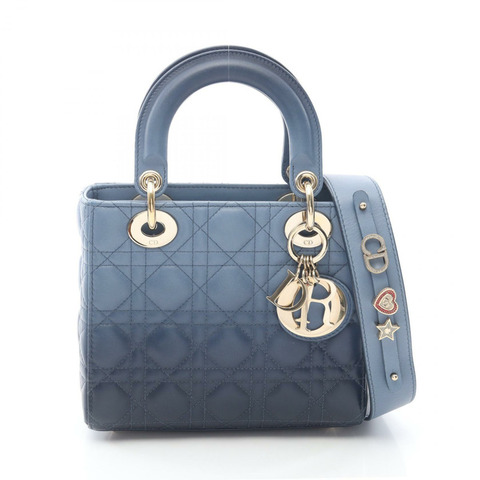 Dior Lady Christian Dior 小號肩背包，皮革材質，海軍藍，二手斜背包
