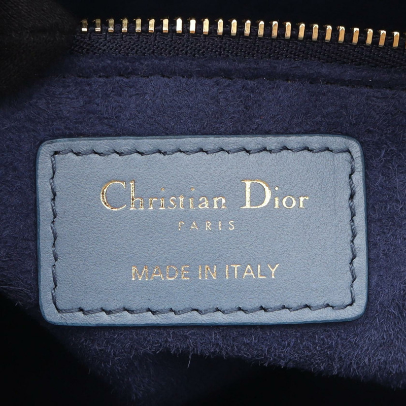 Dior Lady Christian Dior 小號肩背包，皮革材質，海軍藍，二手斜背包-3