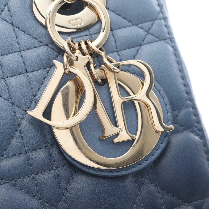 Dior Lady Christian Dior 小號肩背包，皮革材質，海軍藍，二手斜背包-4