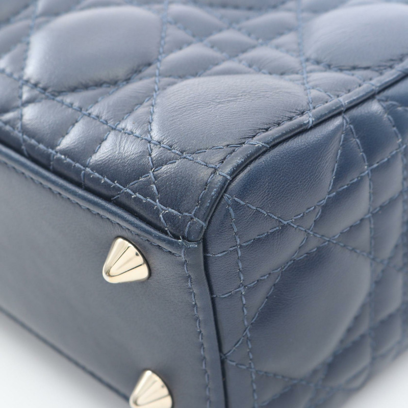 Dior Lady Christian Dior 小號肩背包，皮革材質，海軍藍，二手斜背包-5