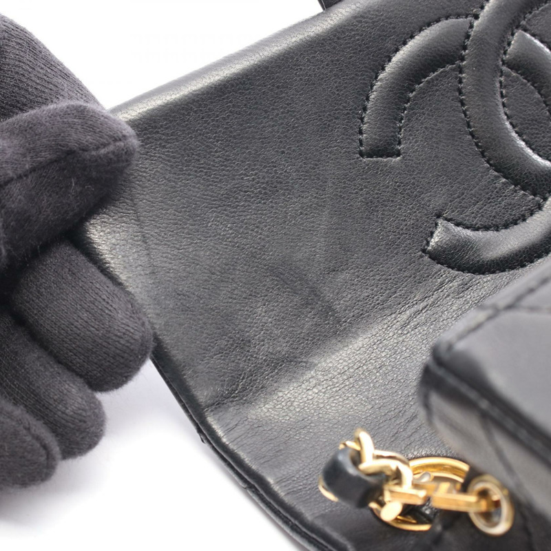 香奈兒迷你絎縫鏈條斜挎包 A01115 羊皮黑色金色五金-8