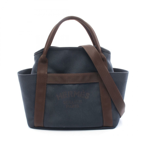 HERMES Sac de Pansage 手提包 單肩包 Z 印花布 軍事 V 形 海軍藍 feu SHW
