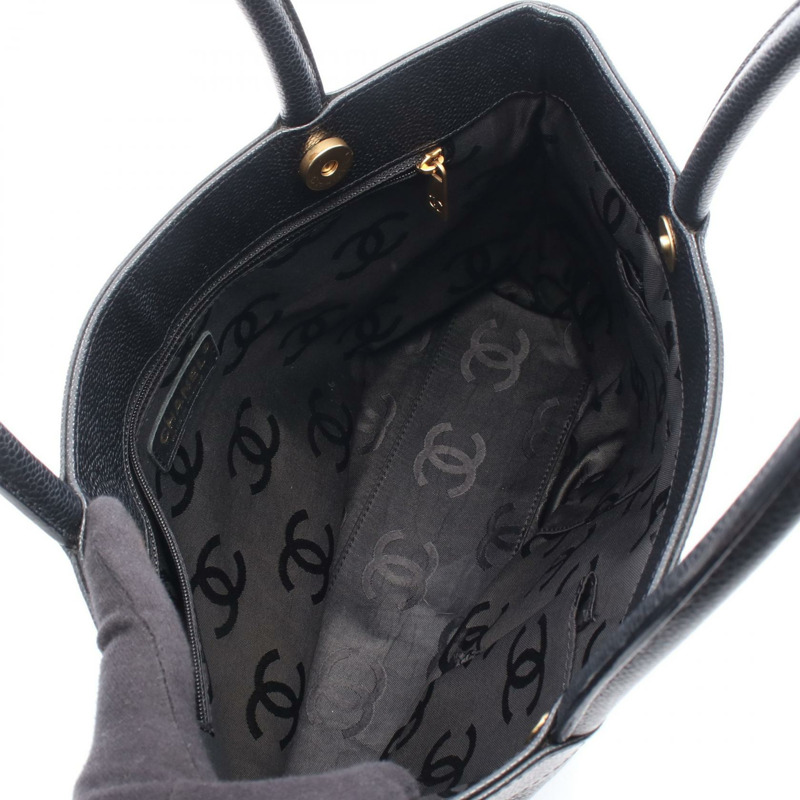 香奈兒 COCO 標誌手提包，黑色小牛皮，二手，女士，金色五金-2