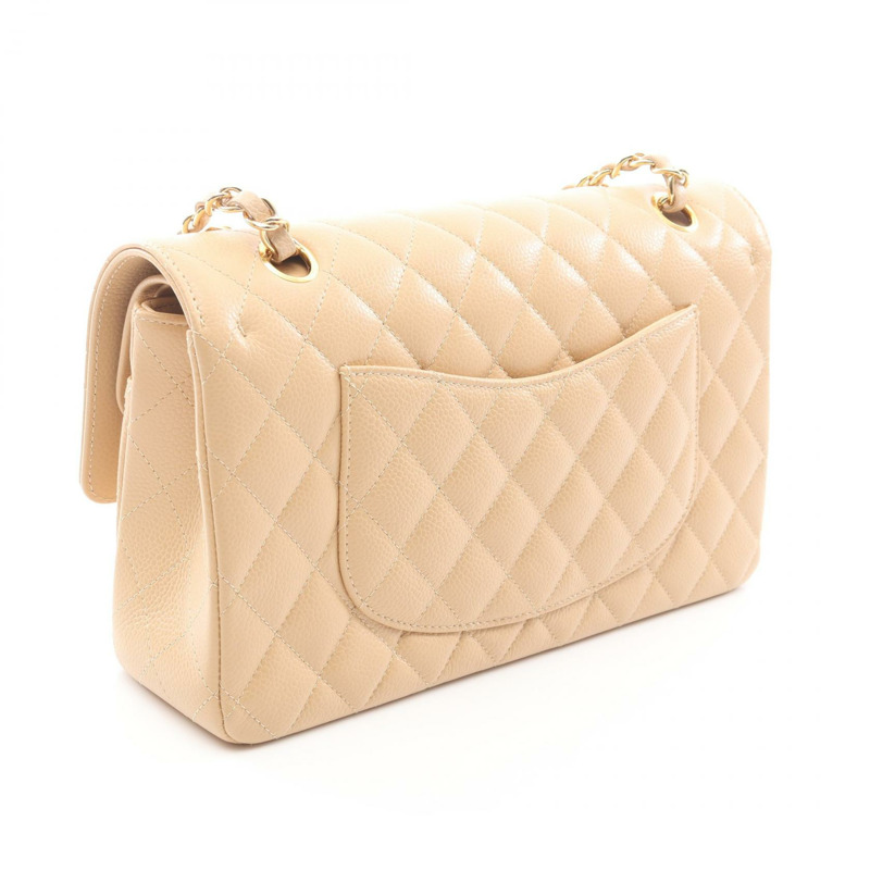 香奈兒 (CHANEL) Matelasse 雙蓋鏈條肩背包 A01112 小牛皮 米色 金色五金 二手-1