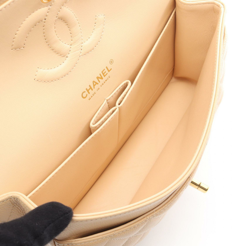 香奈兒 (CHANEL) Matelasse 雙蓋鏈條肩背包 A01112 小牛皮 米色 金色五金 二手-2