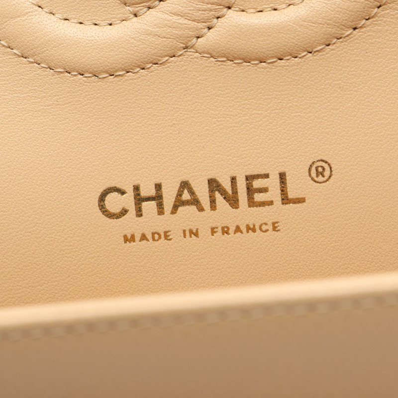 香奈兒 (CHANEL) Matelasse 雙蓋鏈條肩背包 A01112 小牛皮 米色 金色五金 二手-3