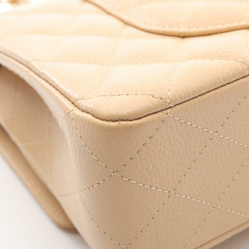 香奈兒 (CHANEL) Matelasse 雙蓋鏈條肩背包 A01112 小牛皮 米色 金色五金 二手-5