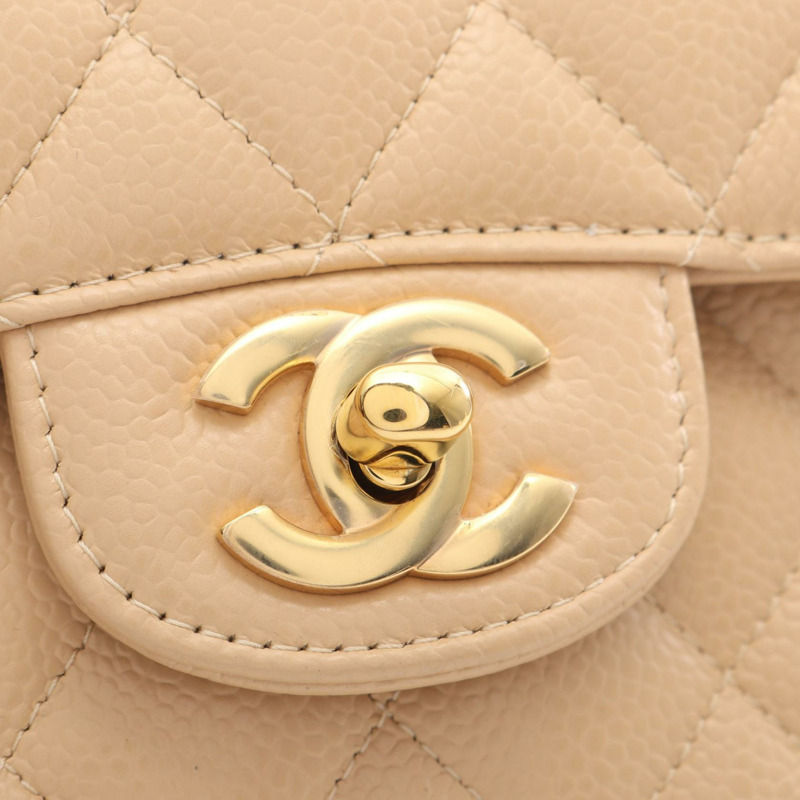 香奈兒 (CHANEL) Matelasse 雙蓋鏈條肩背包 A01112 小牛皮 米色 金色五金 二手-6