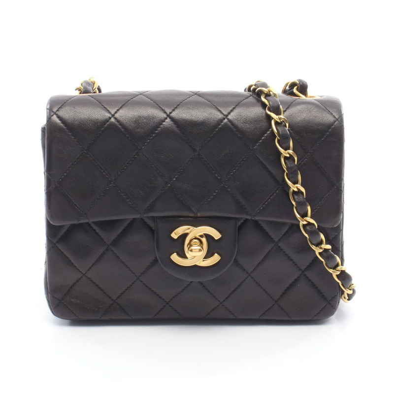 香奈兒迷你絎縫鏈條斜背包 A01115 羊皮黑色金色五金 CC-0