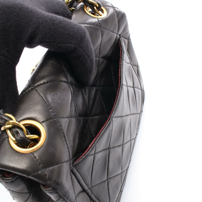 香奈兒迷你絎縫鏈條斜背包 A01115 羊皮黑色金色五金 CC-5