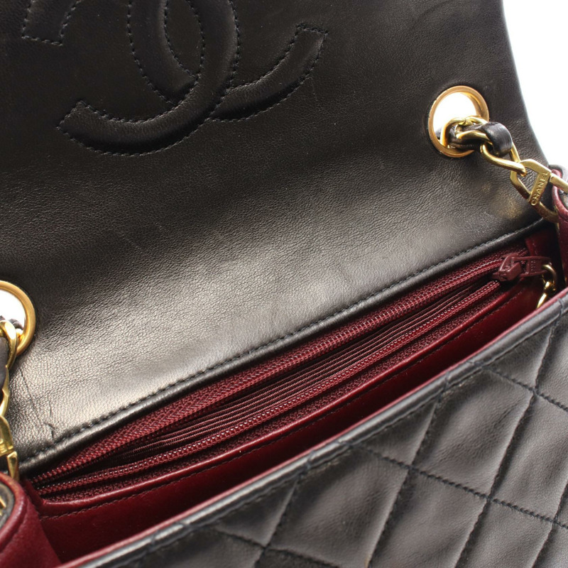 香奈兒迷你絎縫鏈條斜背包 A01115 羊皮黑色金色五金 CC-7