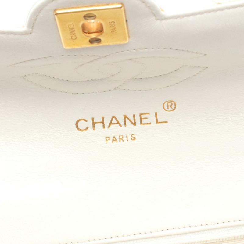 香奈兒 (CHANEL) 絎縫斜背鏈條單肩包 白色皮革 金色五金 二手 女士-3