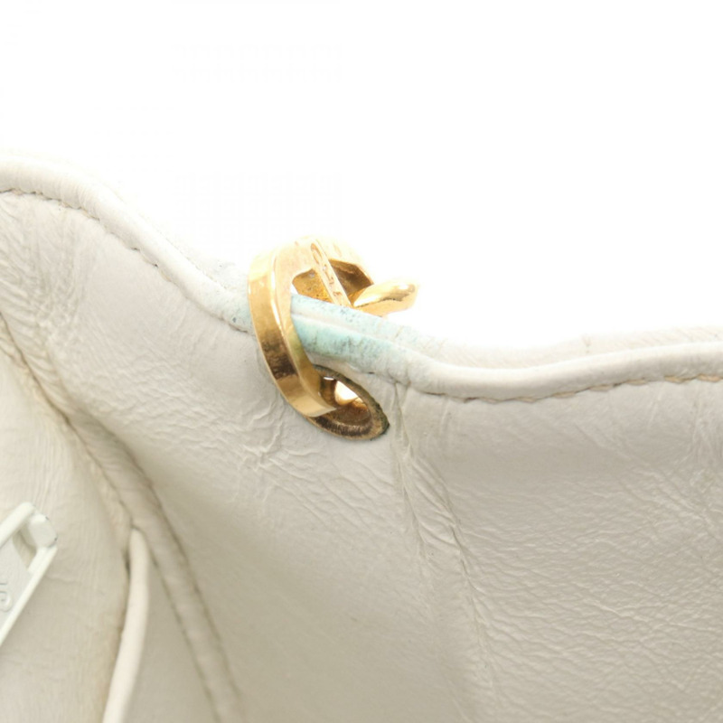 香奈兒 (CHANEL) 絎縫斜背鏈條單肩包 白色皮革 金色五金 二手 女士-5