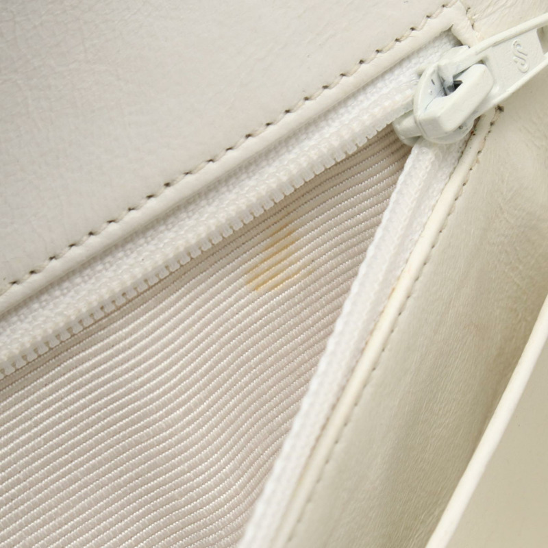 香奈兒 (CHANEL) 絎縫斜背鏈條單肩包 白色皮革 金色五金 二手 女士-6