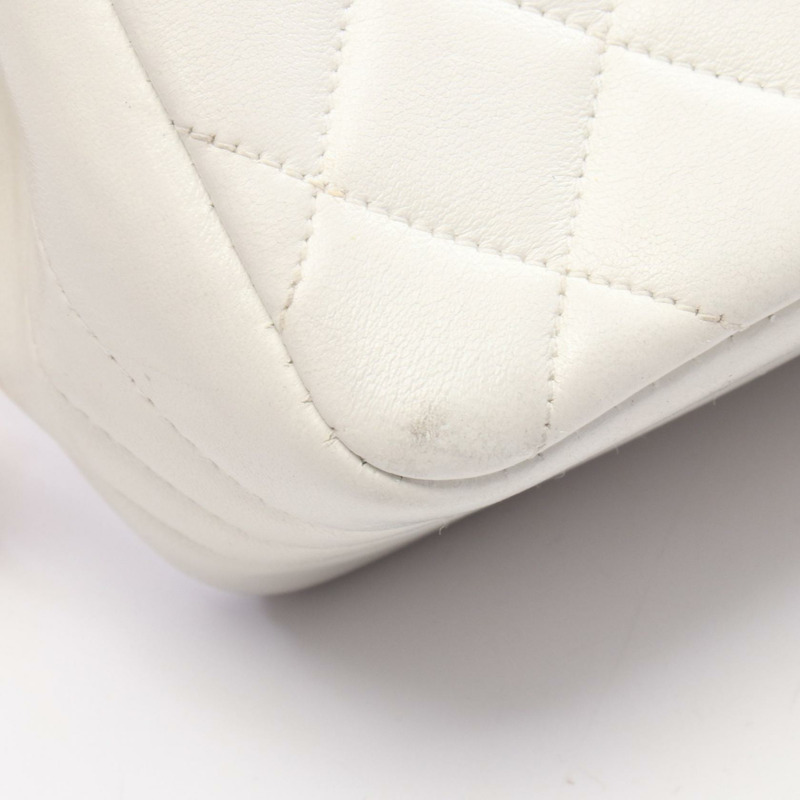 香奈兒 (CHANEL) 絎縫斜背鏈條單肩包 白色皮革 金色五金 二手 女士-8