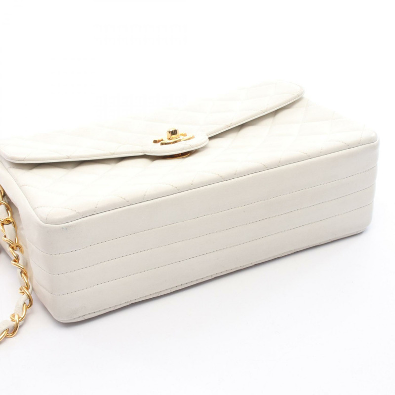 香奈兒 (CHANEL) 絎縫斜背鏈條單肩包 白色皮革 金色五金 二手 女士-10