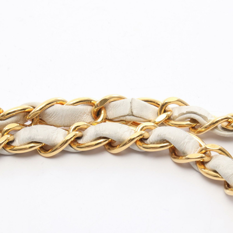 香奈兒 (CHANEL) 絎縫斜背鏈條單肩包 白色皮革 金色五金 二手 女士-11