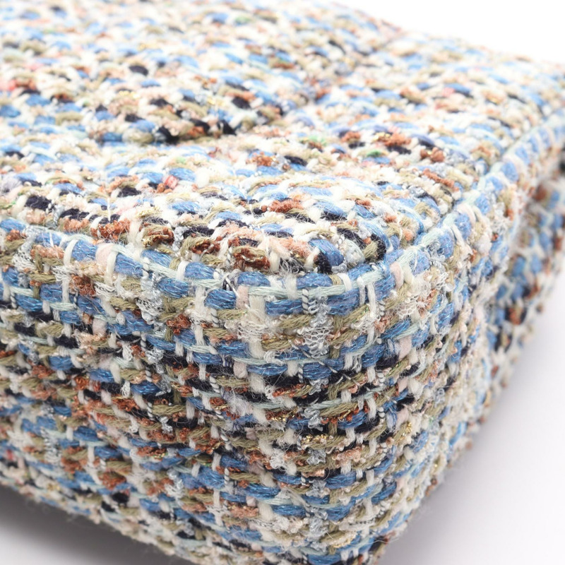 香奈兒 (CHANEL) Matelasse W 翻蓋鏈條肩背包，藍色斜紋軟呢布料，二手，女士，金色五金-5