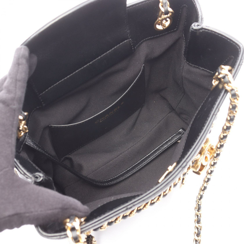 香奈兒 (CHANEL) 絎縫小號購物鏈肩包 AS5743 羊皮黑色金色五金-2