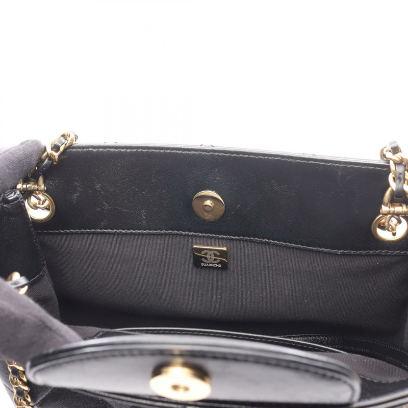 香奈兒 (CHANEL) 絎縫小號購物鏈肩包 AS5743 羊皮黑色金色五金-5