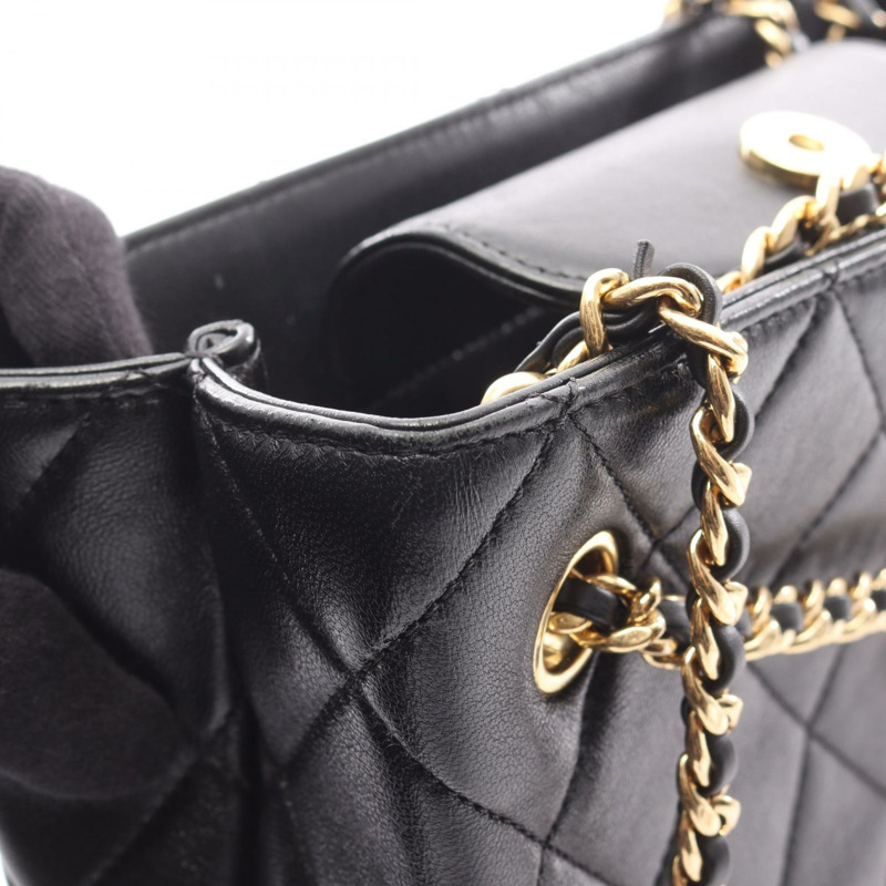 香奈兒 (CHANEL) 絎縫小號購物鏈肩包 AS5743 羊皮黑色金色五金-8