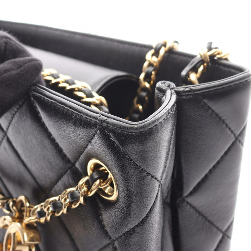 香奈兒 (CHANEL) 絎縫小號購物鏈肩包 AS5743 羊皮黑色金色五金-9