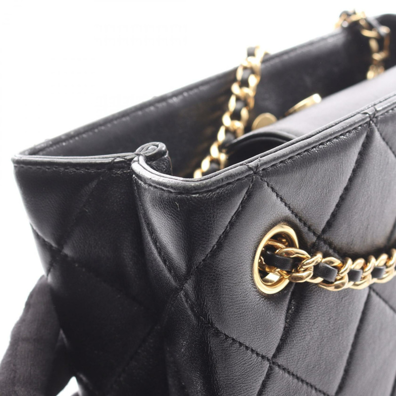 香奈兒 (CHANEL) 絎縫小號購物鏈肩包 AS5743 羊皮黑色金色五金-10