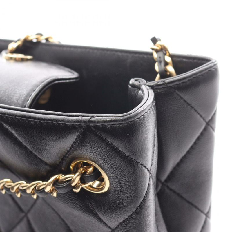 香奈兒 (CHANEL) 絎縫小號購物鏈肩包 AS5743 羊皮黑色金色五金-11