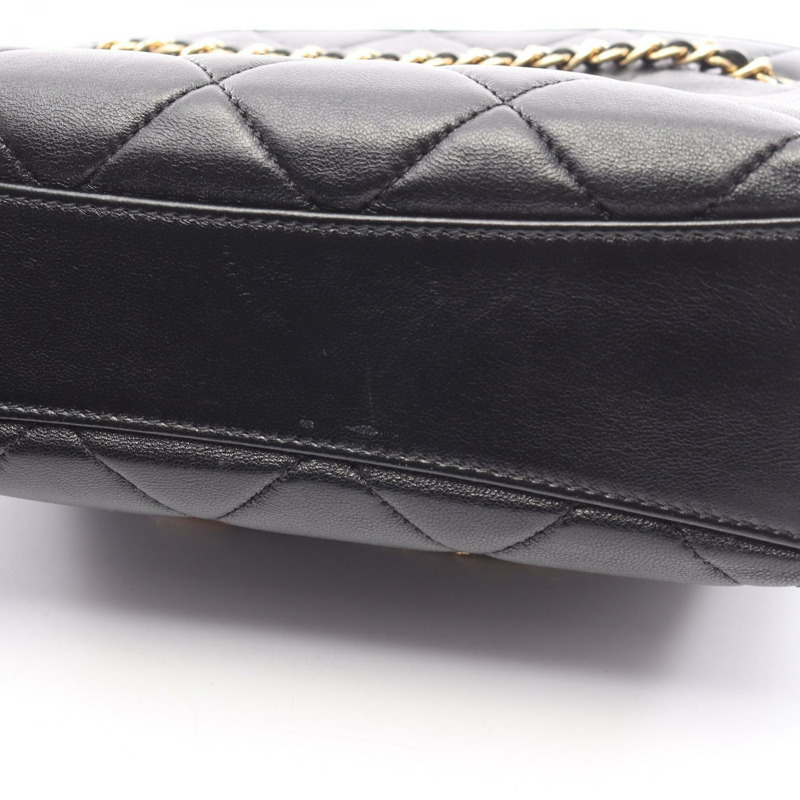 香奈兒 (CHANEL) 絎縫小號購物鏈肩包 AS5743 羊皮黑色金色五金-12