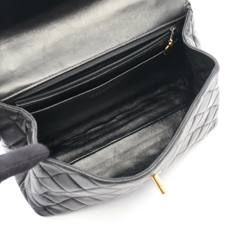 香奈兒 (CHANEL) Matelasse 羊皮手提包，黑色，二手，女士，金色五金-2