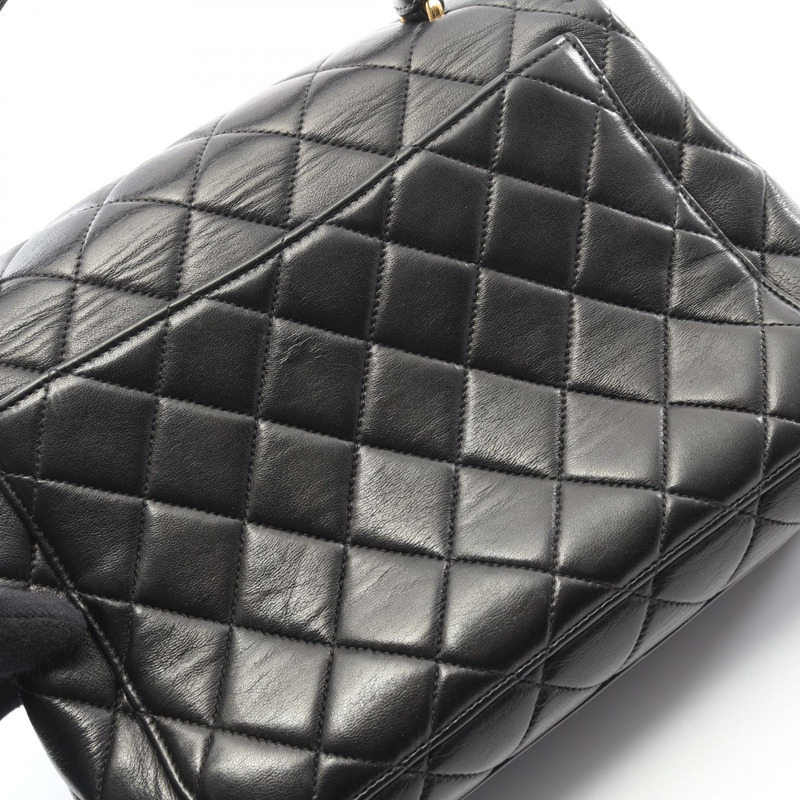 香奈兒 (CHANEL) Matelasse 羊皮手提包，黑色，二手，女士，金色五金-8