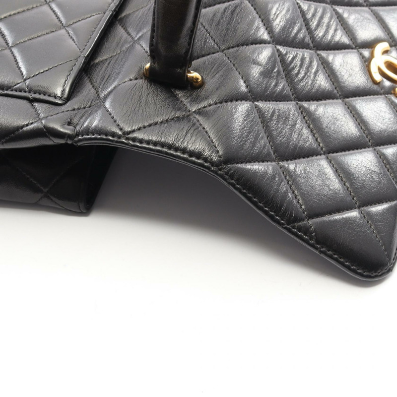 香奈兒 (CHANEL) Matelasse 羊皮手提包，黑色，二手，女士，金色五金-12